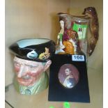 A Burleigh jug Old Feeding Time, character mug Montgomery and a miniature