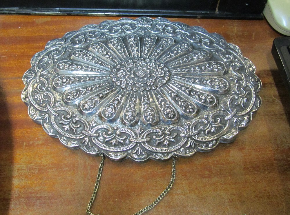 A white metal mirror with embossed decorative back marked 800 - Image 2 of 2