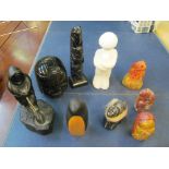Three soapstone models and others