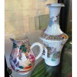 A famille verte Chinese vase decorated geisha (a/f0 and a famille rose jug (a/f)