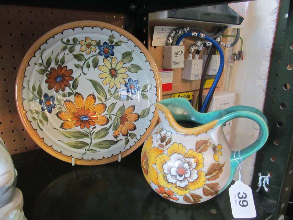 A Gouda Pottery large shallow bowl and jug