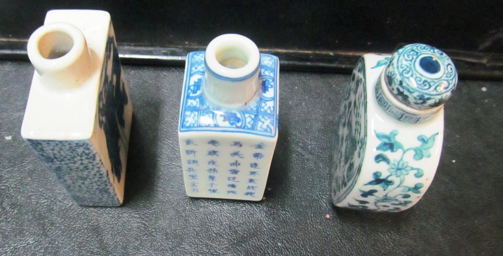 Three blue and white oriental scent bottles two without lids - Image 5 of 6