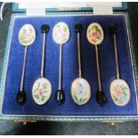 A similar set of six silver and enamel bean terminal coffee spoons (i.c)