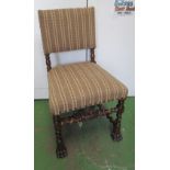 A pair of ladies and gents oak chairs, hoof feet and barley twist supports