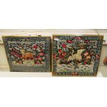 A pair of Chinese embroidered panels depicting dragon and crane