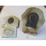 A freestanding onyx religious figure and a wall hanging wall hanging rosewater with oval of