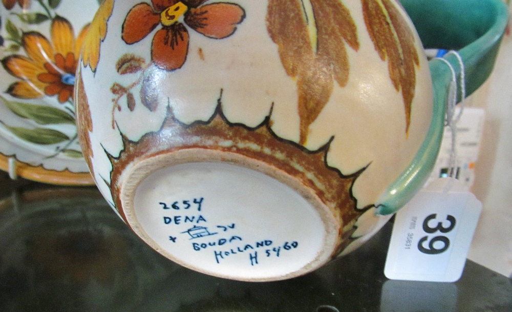 A Gouda Pottery large shallow bowl and jug - Image 2 of 3