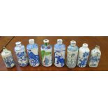 Eight oriental blue scent bottles