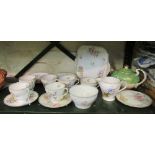 A Shelley teaset 'Wild Flowers' plate, six side plates, six saucers, six cups, jug and creamer and