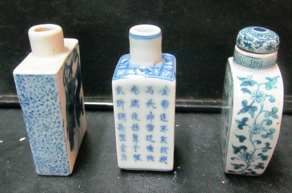 Three blue and white oriental scent bottles two without lids - Image 4 of 6