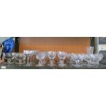 A set of six cut glass sundae dishes, six cut glass wine glasses and other glassware