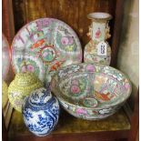 Two oriental ginger jars, vase, bowl and plate