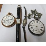 A silver cocktail watch, 9ct Rotary watch, Elgin pocket watch, silver pocket watch with albert and a