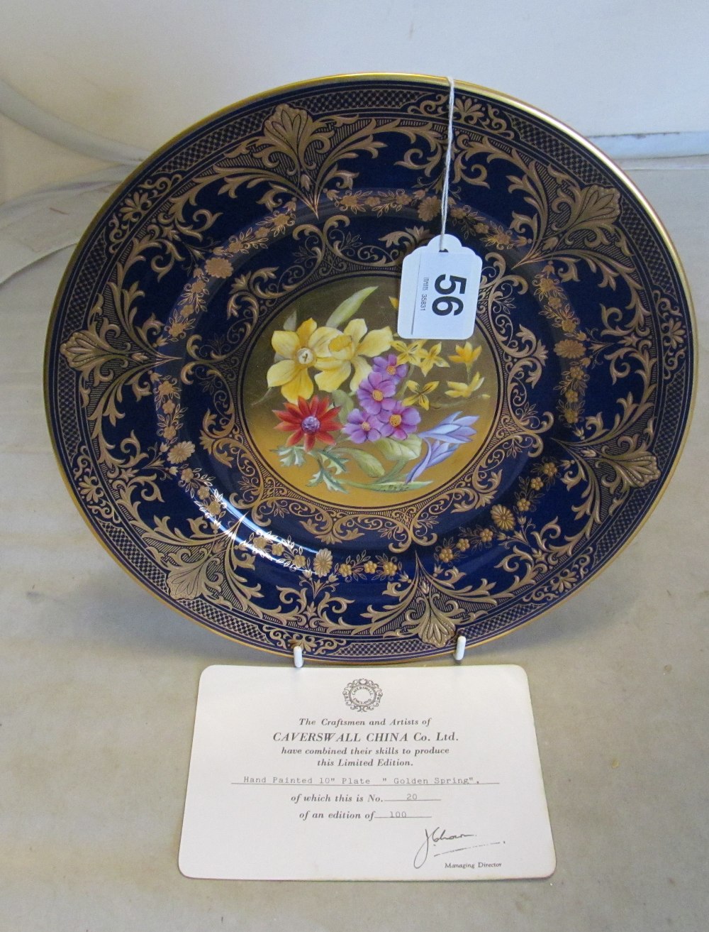 A limited edition Caveswall china plate 'Gold Spring' boxed, signed Michael Bates