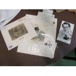 A Baden Powell card, signed Ronnie Corbett photo, letter from Dame Anna Neagle and two prints