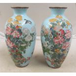 A pair large Japanese late 19th Century cloisonné vases decorated flowers and birds (slightly a/f)