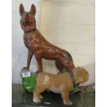 A vintage nodding bulldog and a plaster dog