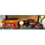 Various oriental boxes, two trays, oriental stands and an onyx ball