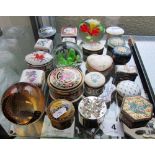 Various china trinket boxes and three paperweights