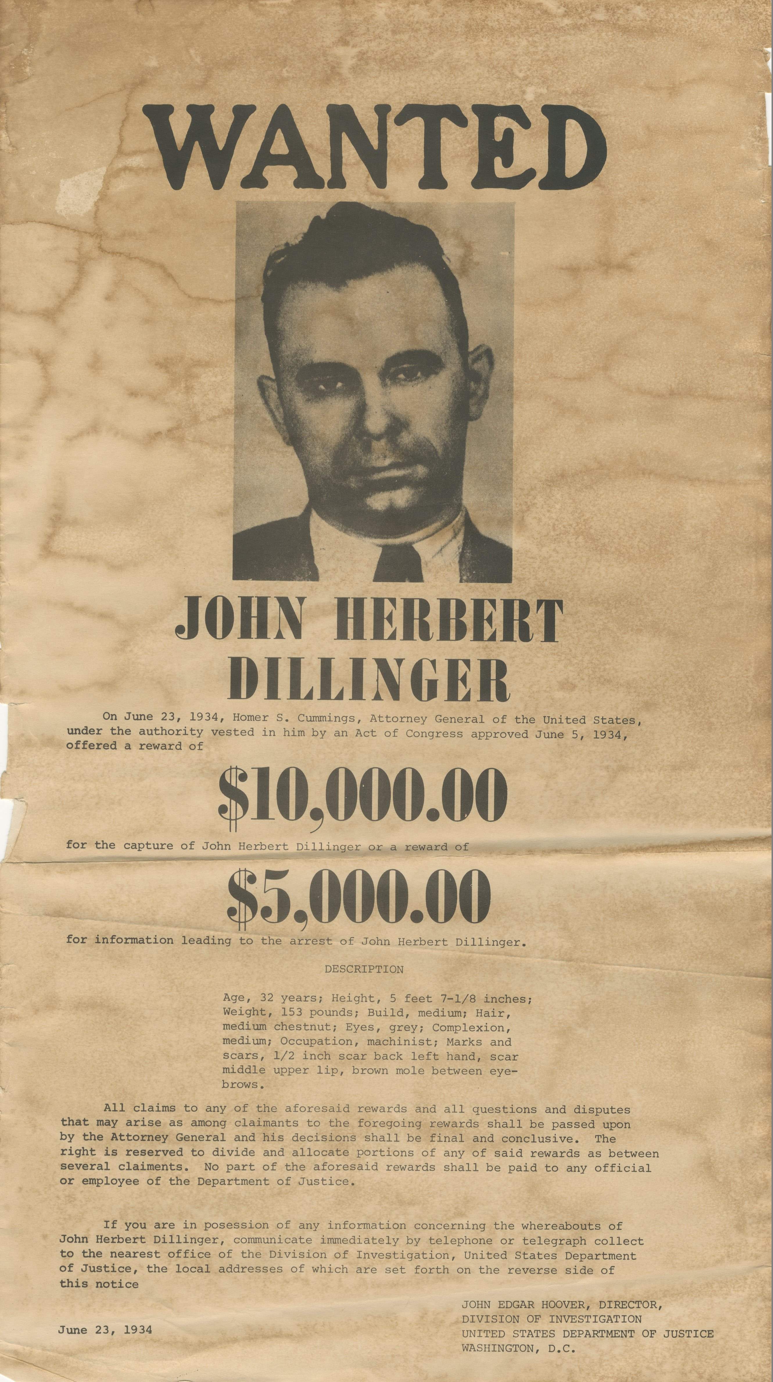 [DILLINGER JOHN]: (1903-1934) American Bank Robber.