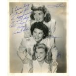 ANDREWS SISTERS THE: A good vintage signed and inscribed 8 x 10 photograph by all three members of