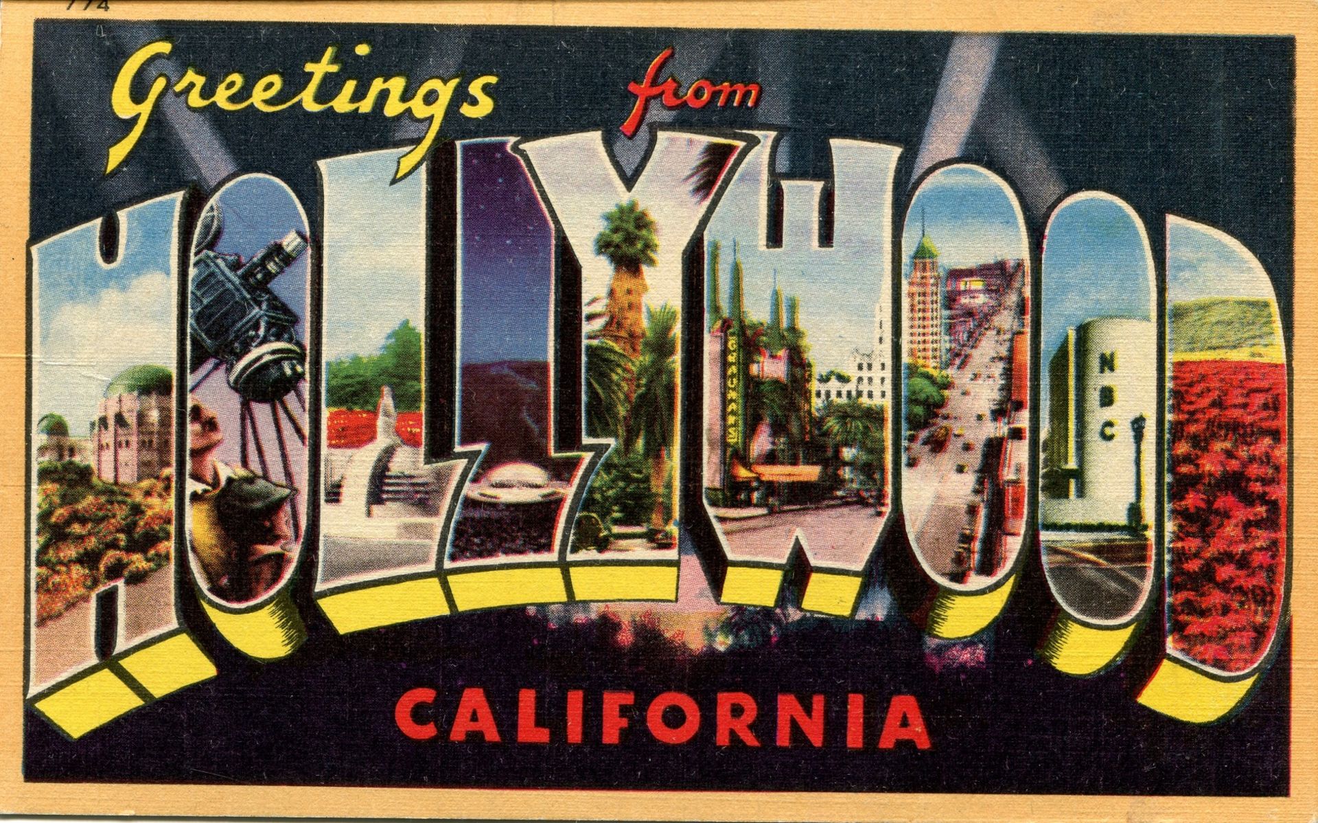 HOLLYWOOD STARS: A vintage colour postcard featuring the printed words Greetings from Hollywood, - Image 2 of 2