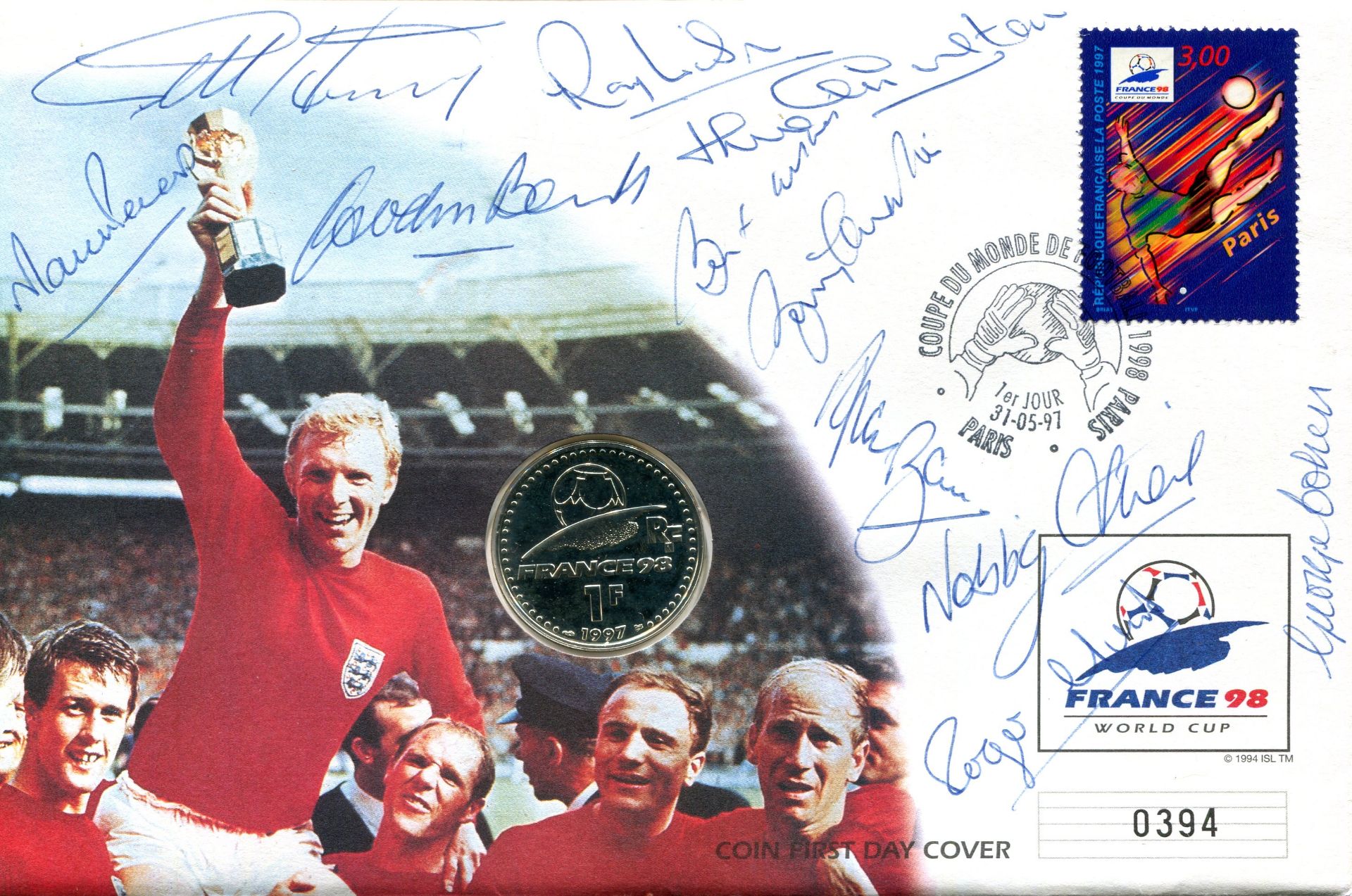 ENGLAND FOOTBALL: A good First Day Cover issued for the World Cup in France 1998 and featuring a