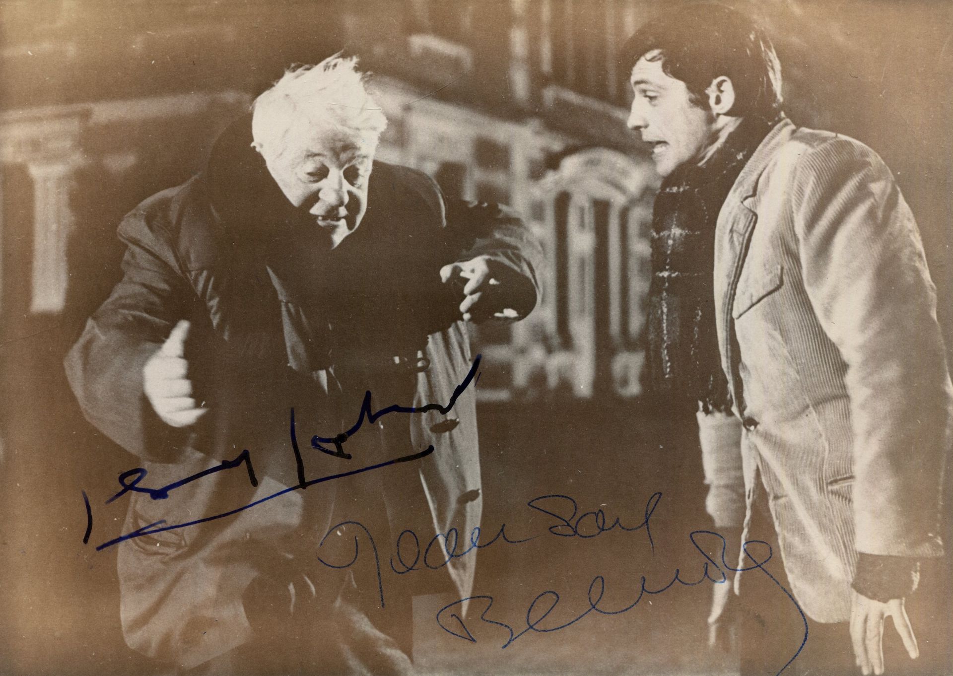 UN SINGE EN HIVER: Signed sepia 7 x 5 photograph by both Jean Gabin (Albert Quentin) and Jean-Paul