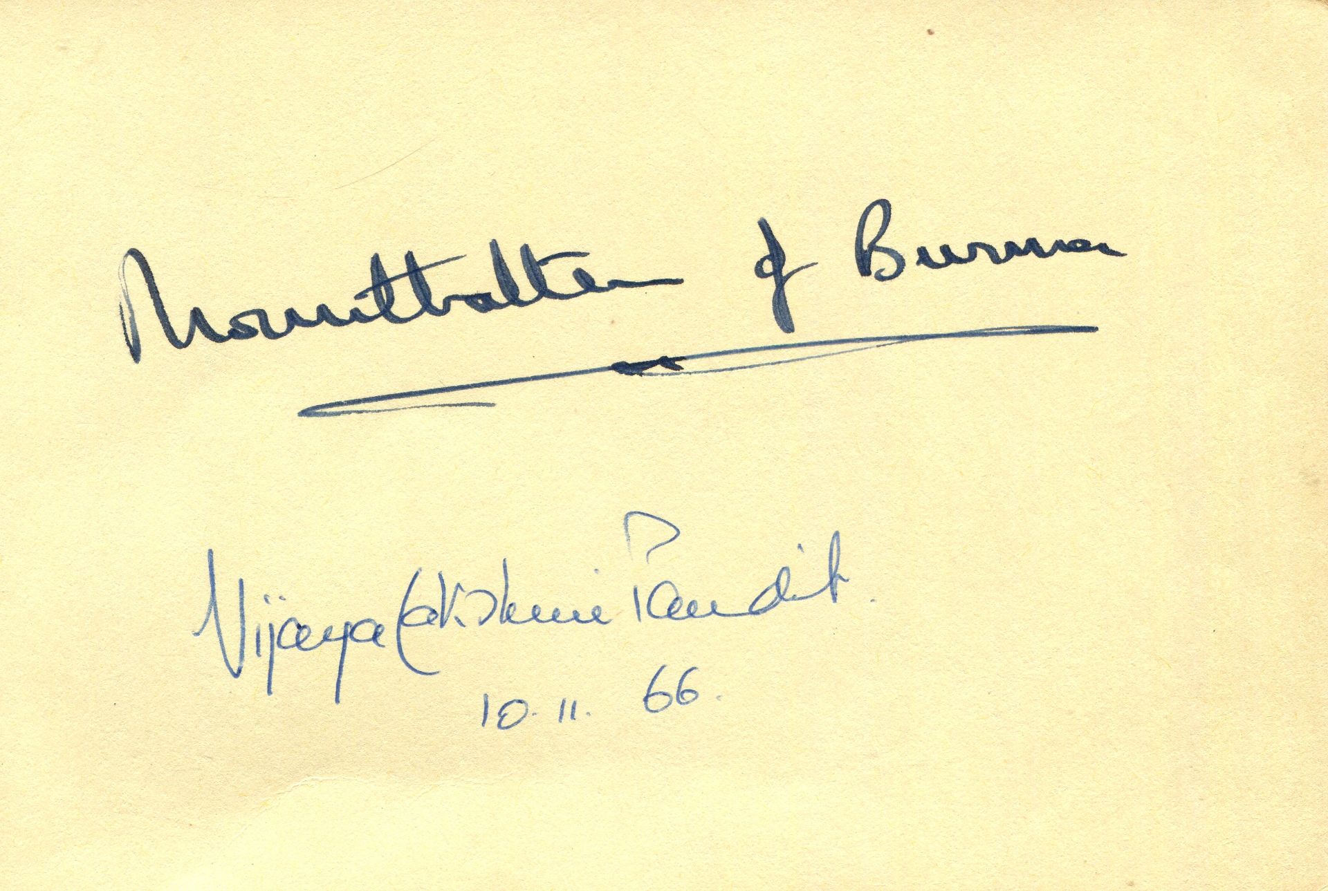 [INDIA]: A page removed from an autograph album individually signed by Louis Mountbatten