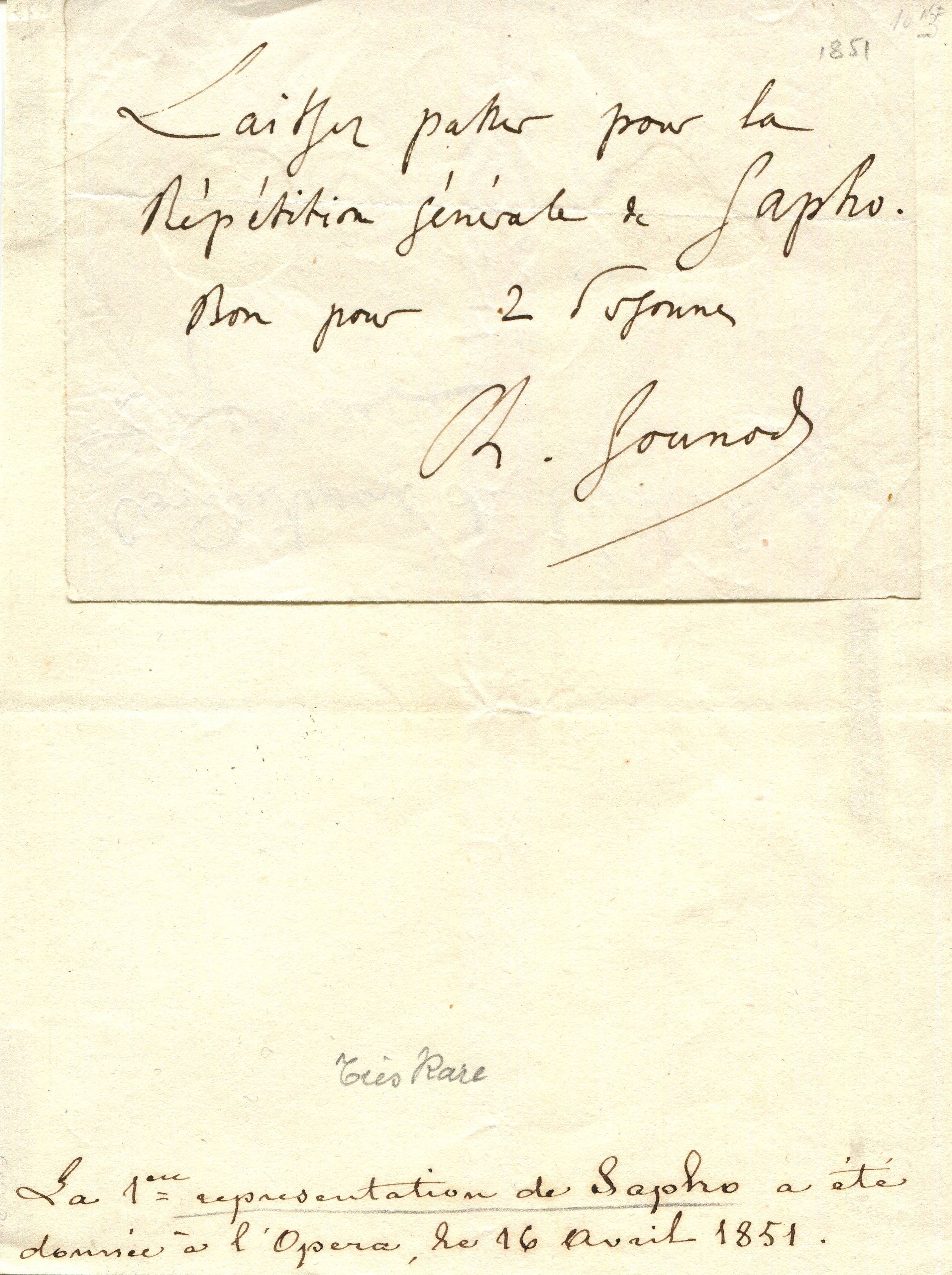 GOUNOD CHARLES: (1818-1893) French Composer. A fine A.N.S., `Ch. Gounod´, one page, 12mo, n.p.