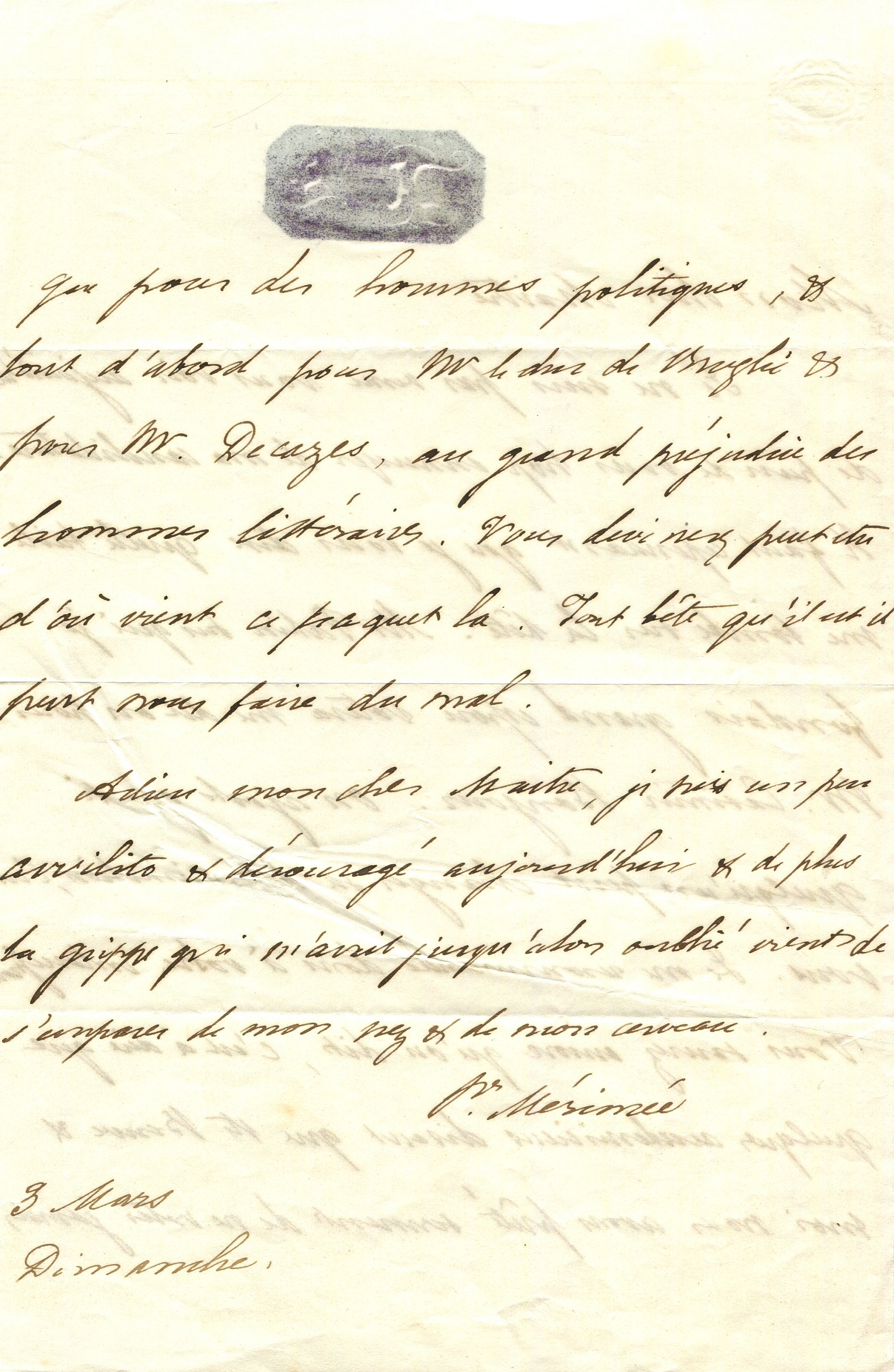 MÉRIMÉE PROSPER: (1803-1870) French Dramatist, Historian and short story Writer. - Image 2 of 2