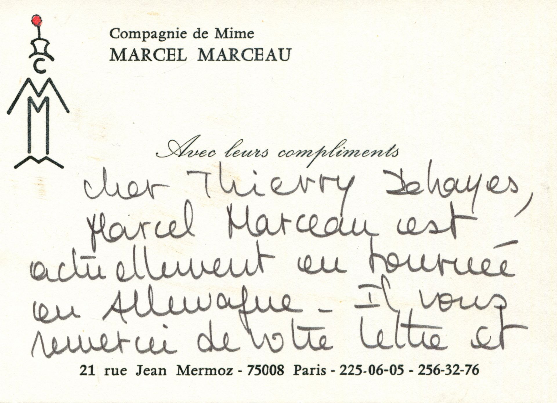 MARCEAU MARCEL: (1923-2007) French mime Artist and Actor. - Bild 2 aus 3