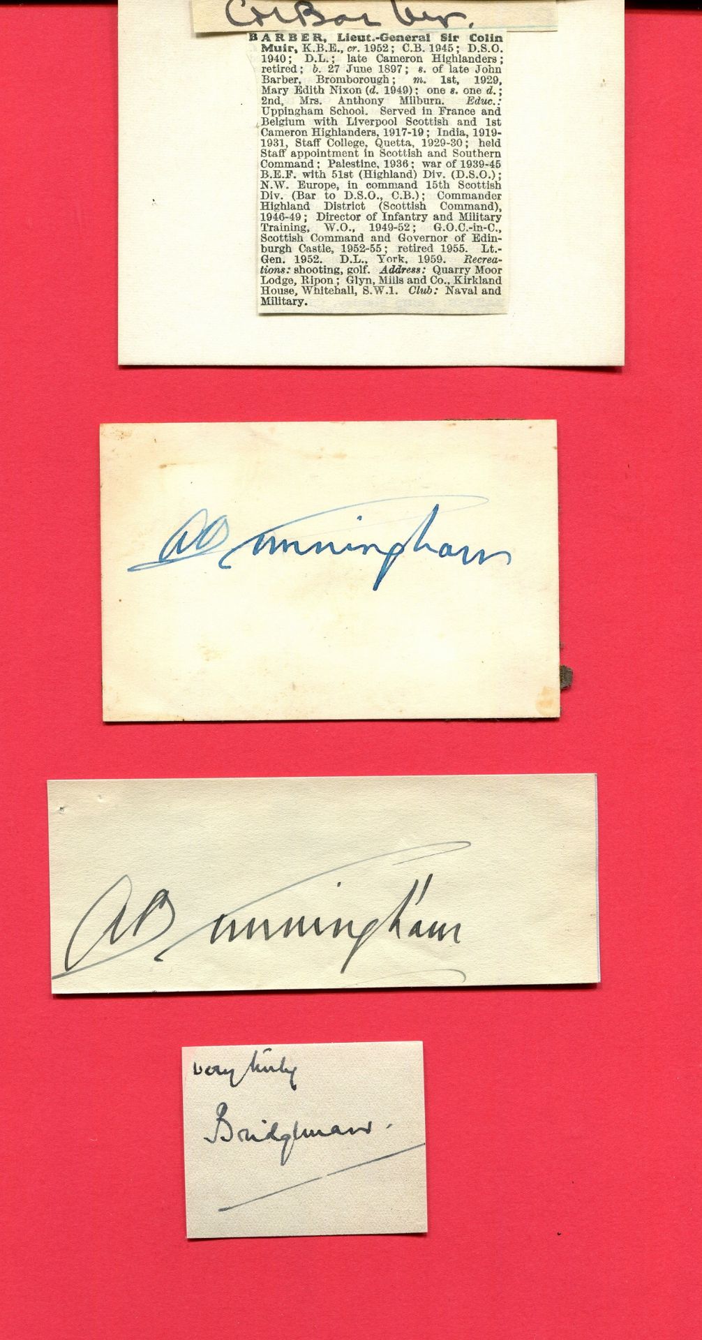 BRITISH ARMY: Small selection of signed clipped pieces, cards, A.L.S. (2), signed cover (1) etc. - Image 4 of 7