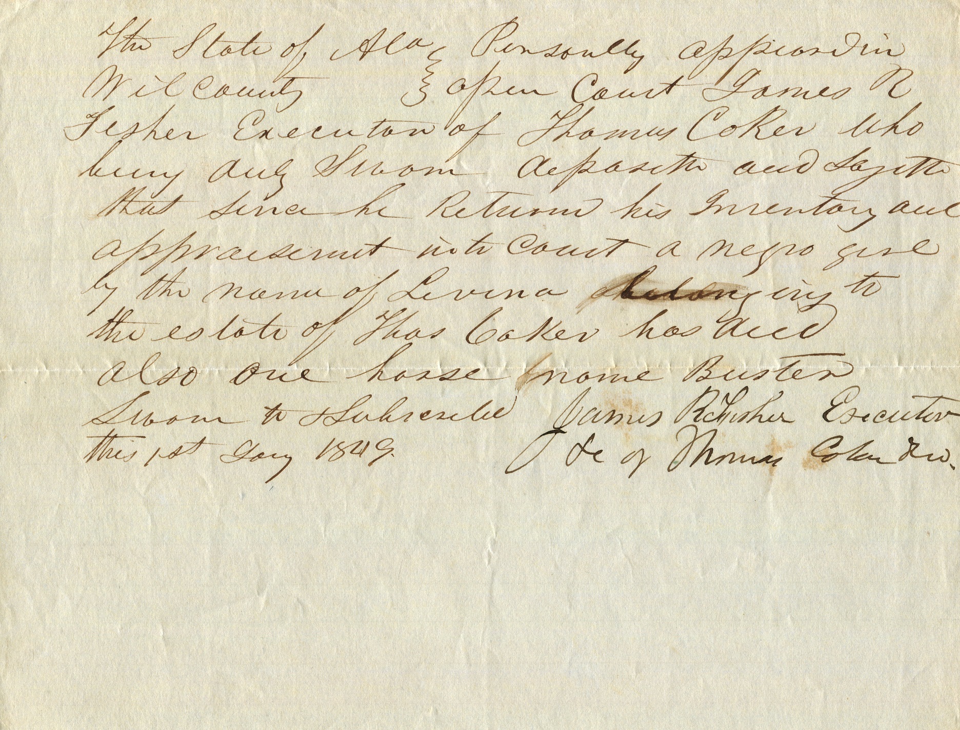 [SLAVERY]: A manuscript D.S. by James R. Fisher, Executor