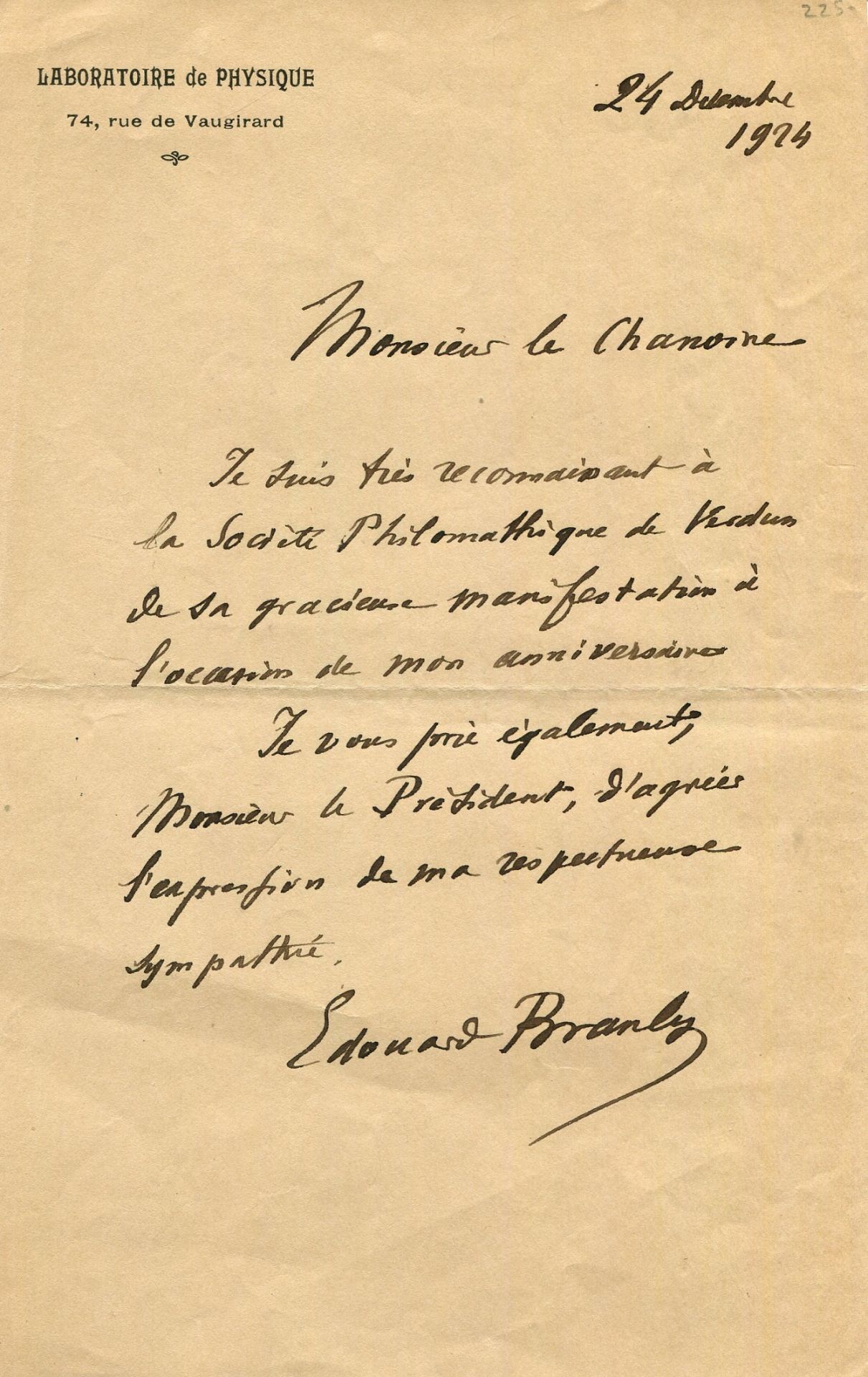 BRANLY EDOUARD: (1844-1940) French inventor and physicist,