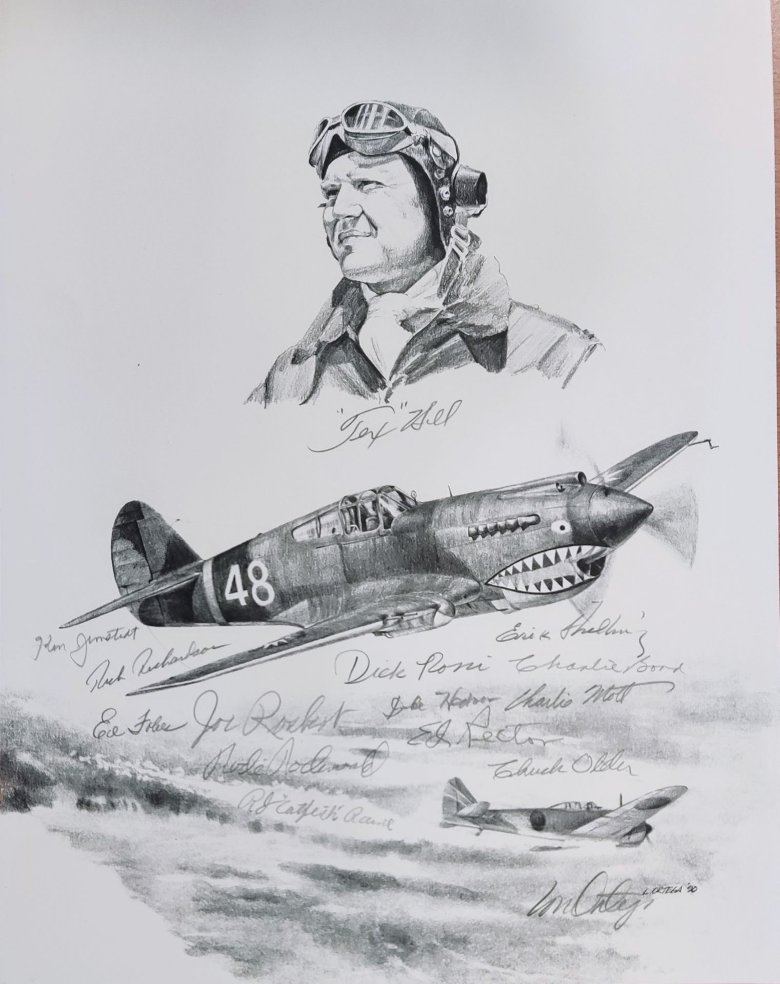 FLYING TIGERS: A multiple signed 11 x 14 print by artist Lonnie Ortega,