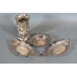 A Birmingham Silver Small Bowl with embossed and pierced decoration together with a pair of