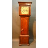 An Oak and Mahogany Chequerline Inlaid Long Case Clock, the square hood with turned pilasters