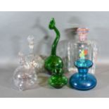 A Persian Green Glass Sprinkler together with a glass fly catcher and various other glassware