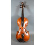 W.E. Hill A Violin with two piece back and ebony fret board bearing label and within original case