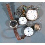 A 935 Silver Pocket Watch together with two other silver cased pocket watches and two silver cased