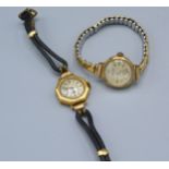 An 18ct Gold Cased Ladies Wrist Watch by Sapho together with a 9ct gold cased ladies wrist watch