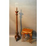 A Mahogany Lamp Standard of Corinthian form together with a nest of two French style occasional