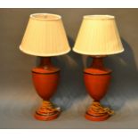 A Pair of Tole Ware Table Lamps of oviform, 63 cms tall