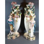 A Pair of Large Figural and Floral Mounted Vases 58 cms tall