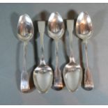 A Set of Five George III Silver Tablespoons with fiddle pattern handles, London 1799, makers Richard