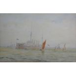 H. Capps Battleship and Sailing Vessels at Sea, watercolour, signed, 19 x 27 cms