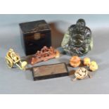 A Chinese Hard Stone Model in the form of Buddha together with various other related items to