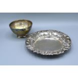 A Dutch Silver Gilt Commemorative Bowl together with a continental white metal dish