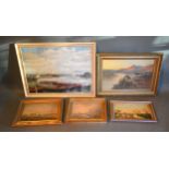 Attributed to John Wilson, Coastal Scene, Oil on Board together with four other oil paintings
